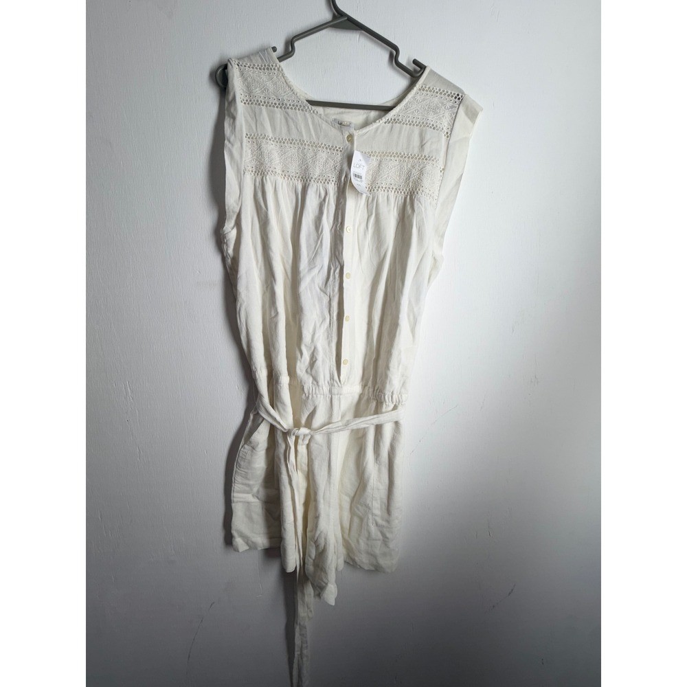 LOFT Ann Taylor White Crochet Lace Romper Sleeveless Tie Waist XXL NWT 20744212